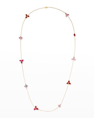 Yellow Gold Sapphire and Ruby Necklace, 35"L