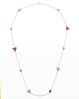 Yellow Gold Sapphire, Ruby and Diamond Necklace, 35"L