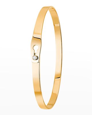 Yellow Gold Secure Narrow Bangle Bracelet with 1 Diamond