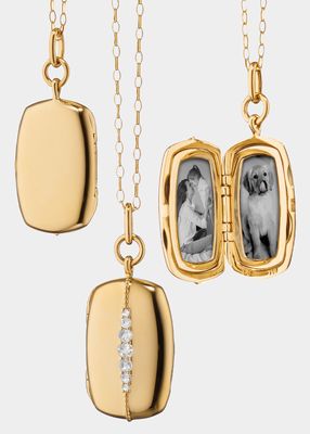 Yellow Gold Slim "Kate" Locket with Diamond Stripe on Oval Link Chain