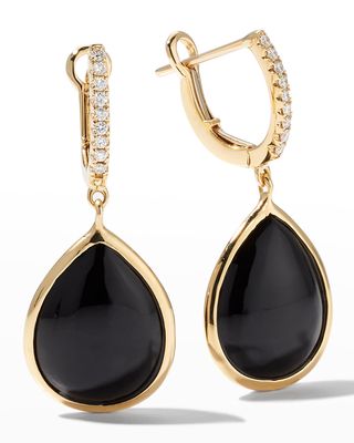 Yellow Gold Small Pear-Shape Luna Black Onyx Earrings with Diamonds