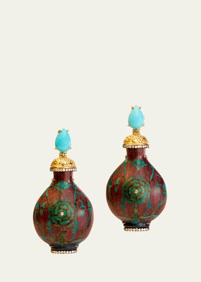 Yellow Gold Snuff Bottle Earrings with Diamonds and Turquoise