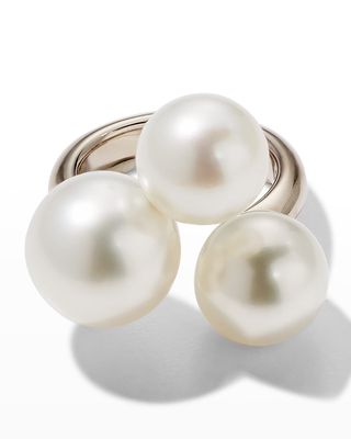 Yellow Gold South Sea 3-Pearl Bubble Ring, 11.2-13.3mm