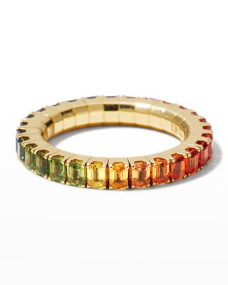 Yellow Gold Stretch Rainbow Emerald Ring