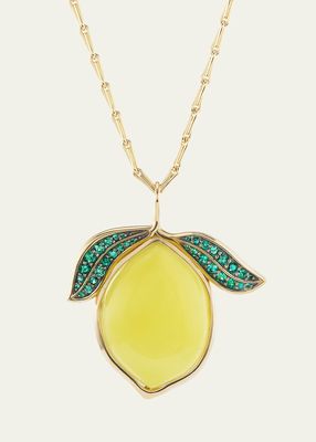 Yellow Opal and Green Emerald Lemon Pendant Necklace