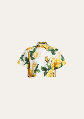 Yellow Rose Floral Cropped Button-Front Shirt