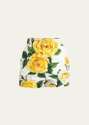 Yellow Rose Floral Print Shorts