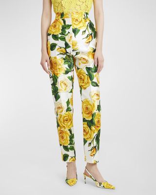 Yellow Rose Floral Print Trousers