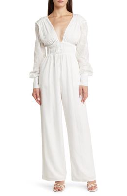 YELLOW THE LABEL Aliah Embroidered Long Sleeve Jumpsuit in White