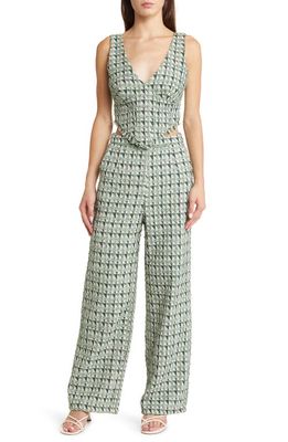 YELLOW THE LABEL Bryant Jacquard Sleeveless Corset Top & Wide Leg Trousers in Green