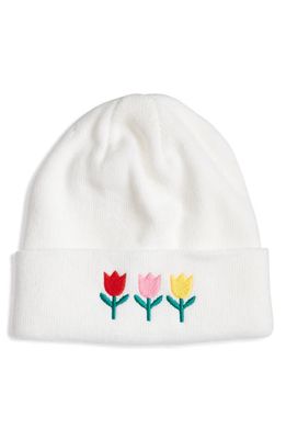 YELLOW THE LABEL Embroidered Knit Beanie in Tricolor Tulips