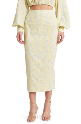 YELLOW THE LABEL Harmony Floral Recycled Linen Pencil Skirt in Butter Toile
