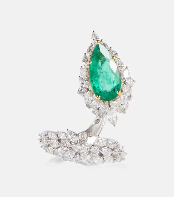 Yeprem 18kt white gold ring with emerald and diamonds