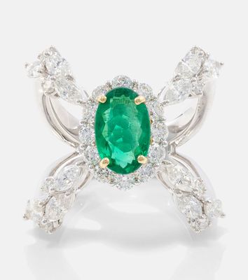 Yeprem Reign Supreme 18kt white gold ring with diamonds and emeralds