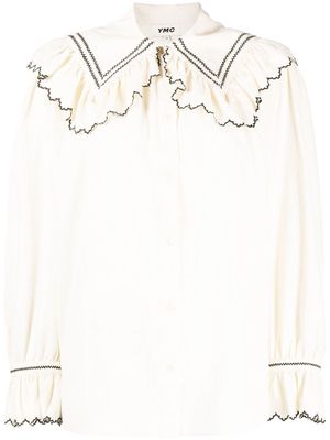 YMC Blossom frilled collar shirt - White