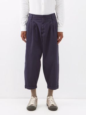 YMC - Creole Pleated Cotton-twill Trousers - Mens - Navy