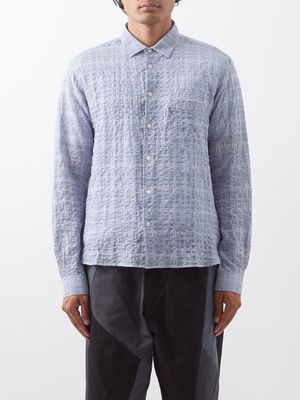 YMC - Curtis Checked Crinkled Cotton-blend Shirt - Mens - Blue