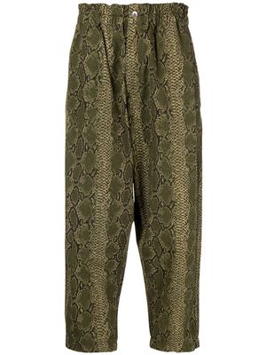 YMC Dum Dum snakeskin-effect tapered trousers - Green