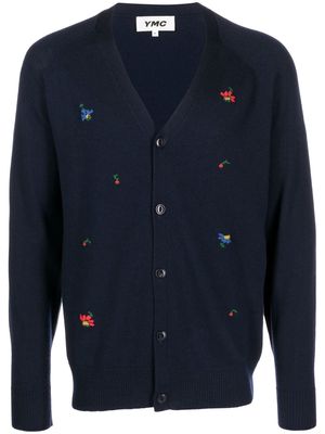 YMC embroidered V-neck cardigan - Blue