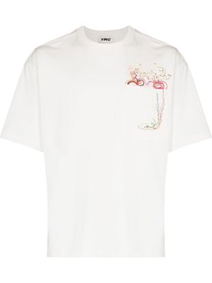YMC floral-embroidered T-shirt - White