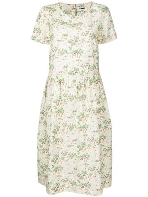 YMC floral-print short-sleeved midi dress - Multicolour