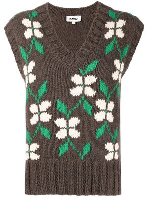 YMC Heide floral-print knit vest - Brown