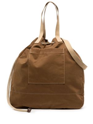 YMC Herringbone cotton tote bag - Brown