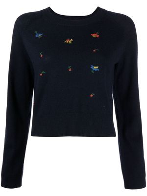 YMC merino floral knitted jumper - Blue