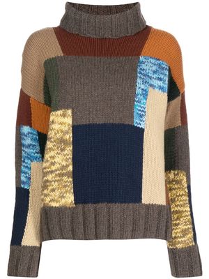 YMC patchwork-design knit jumper - Brown