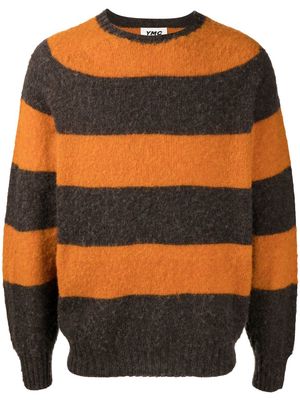 YMC Suedehead stripe-knit jumper - Brown