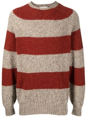 YMC Suedehead stripe-knit jumper - LIGHT BROWN/RED