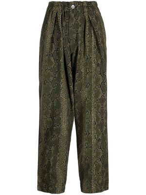 YMC Sylvian snake-print trousers - Green