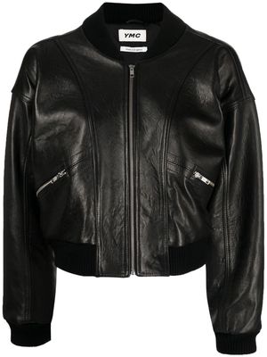 YMC zip-up cropped leather jacket - Black