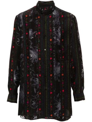 Yohji Yamamoto A-ethnic-print silk shirt - Black