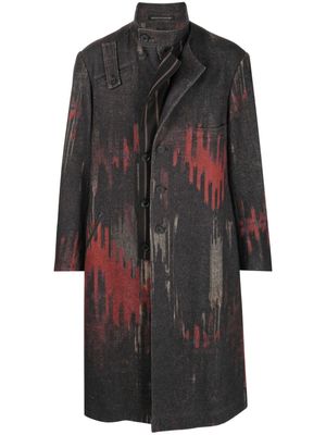 Yohji Yamamoto abstract-pattern asymmetric wool blend coat - Grey