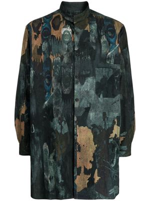 Yohji Yamamoto abstract-pattern long-sleeve cotton shirt - Multicolour