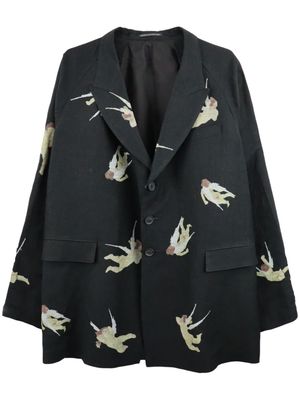 Yohji Yamamoto angels-print single-breasted blazer - Black