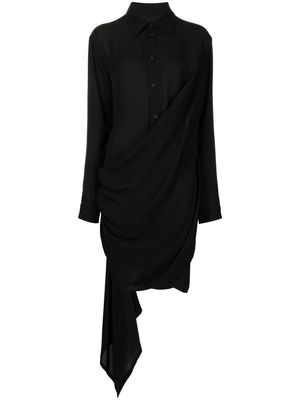 Yohji Yamamoto asymmetric silk shirt dress - Black