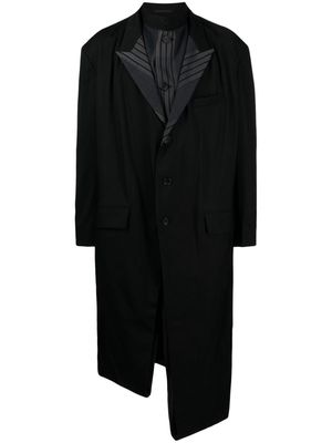 Yohji Yamamoto asymmetric striped-lining wool coat - Black