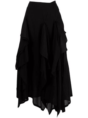 Yohji Yamamoto asymmetric tiered cotton midi skirt - Black