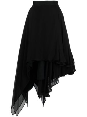 Yohji Yamamoto asymmetric tulle midi skirt - Black