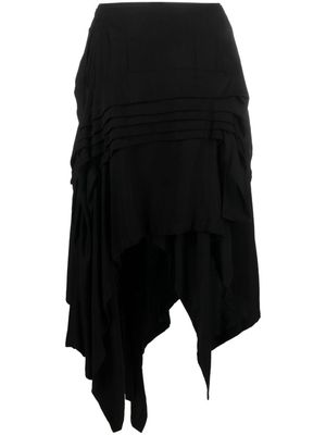 Yohji Yamamoto asymmetric wool-blend midi skirt - Black