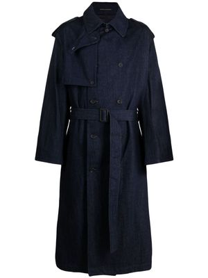 Yohji Yamamoto belted cotton trench coat - Blue