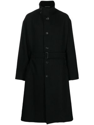 Yohji Yamamoto belted-waist single-breasted coat - Black