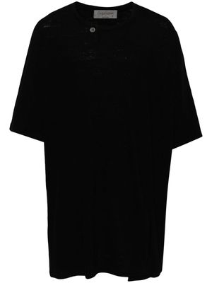 Yohji Yamamoto button-embellished flax-blend T-shirt - Black