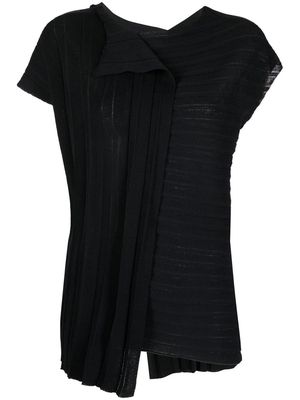 Yohji Yamamoto chunky-rib wrap knitted top - Black