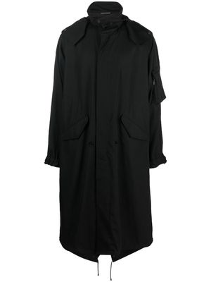 Yohji Yamamoto concealed front-fastening hooded coat - Black