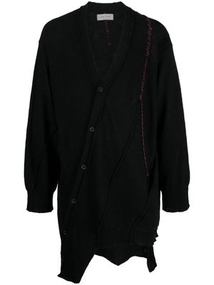 Yohji Yamamoto contrast-stitch asymmetric wool cardigan - Black