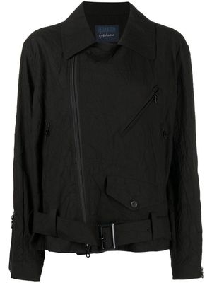 Yohji Yamamoto creased cotton biker jacket - Black