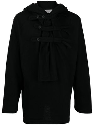 Yohji Yamamoto decorative-button wool-blend hoodie - Black